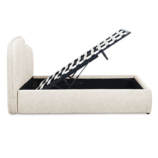 Nestia kárpitozott ágy 160x200 cm, ráccsal és tárolóval, világos bézs, lekerekített