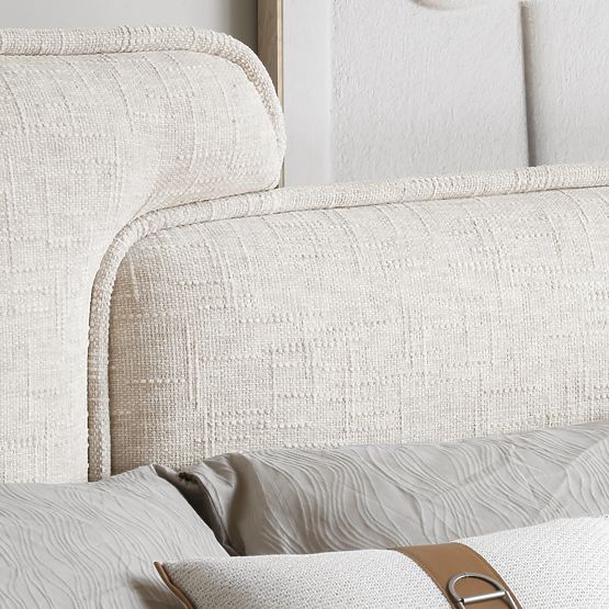 Nestia kárpitozott ágy 160x200 cm, ráccsal és tárolóval, világos bézs, lekerekített