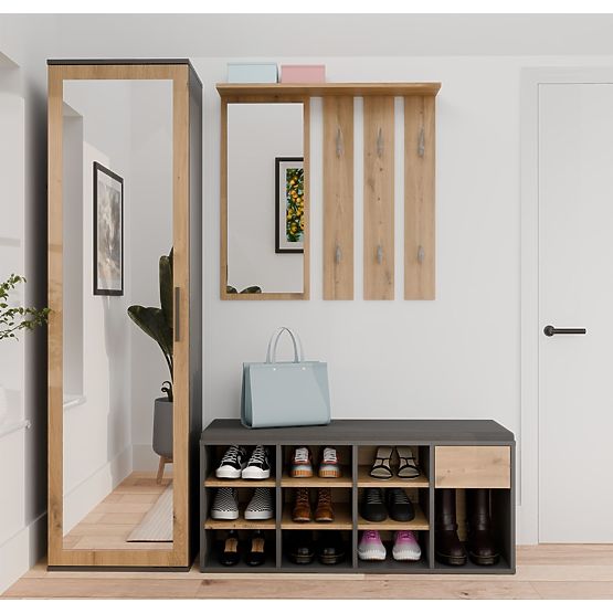 Nyitott cipősszekrény TALLIN ANTRACIT TÖLGY ARTISAN előszobába