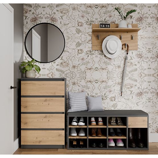 Nyitott cipősszekrény TALLIN ANTRACIT TÖLGY ARTISAN előszobába