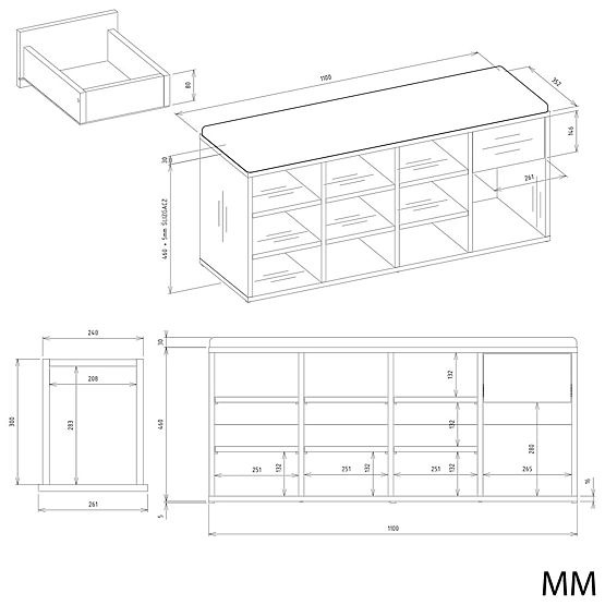 Nyitott cipősszekrény TALLIN ANTRACIT TÖLGY ARTISAN előszobába