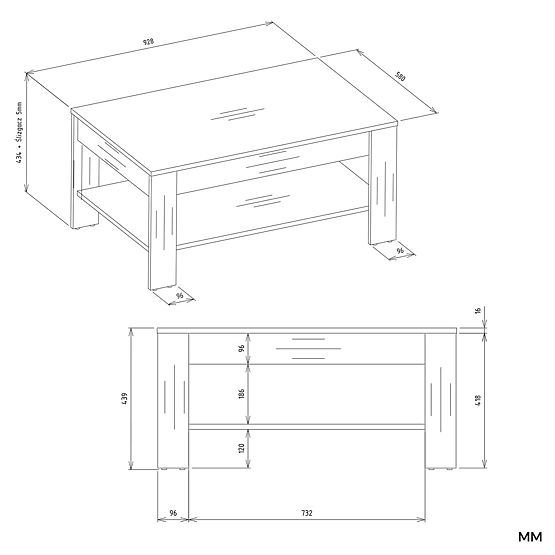 OHIO ARTISAN TÖLGY FEKETE Dohányzóasztal Polccal Nappaliba 93x58x43,5 cm