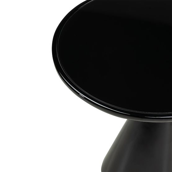 Oldalsó asztal üveglappal Muun 45 cm, fekete, fényes, lekerekített formák