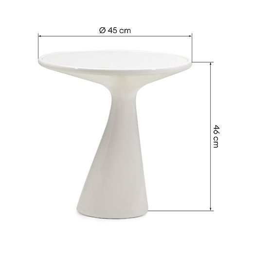 Oldalsó asztal üveglappal Muun 45 cm, szürke-bézs, fényes, lekerekített formák