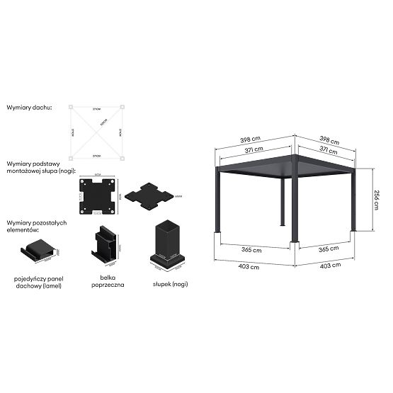Önállóan álló Lumera kerti pergola alumíniumból, 4x4 m, bioklimatikus, LED világítás, elektromos