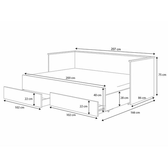 Összecsukható ágy HELIOS 200x80 cm - fehér