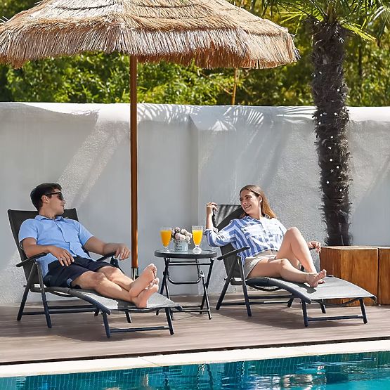 Összecsukható kerti strandnyugágy állítható háttámlával, acél szerkezet, szürke MultiGarden