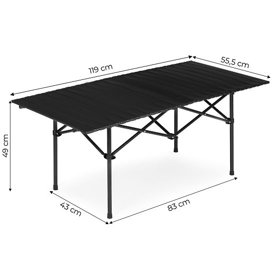 Összecsukható túraasztal 120x55 cm kempingezéshez, táskával, fekete MultiGarden