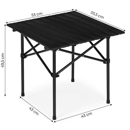 Összecsukható túraasztal 53x55 cm kempingezéshez, táskával, fekete MultiGarden