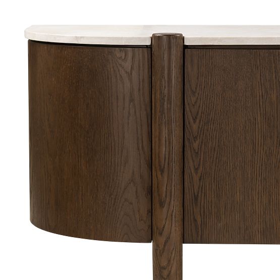 Ötajtós Bruna TV szekrény, mocha tölgy/krém márvány, lekerekített