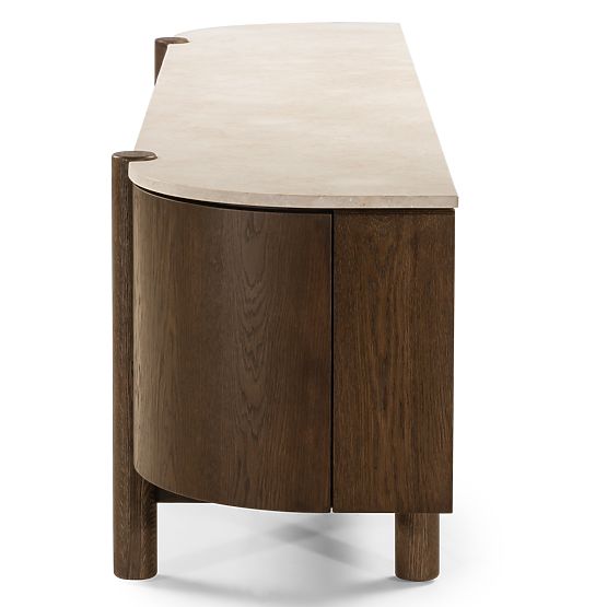 Ötajtós Bruna TV szekrény, mocha tölgy/krém márvány, lekerekített