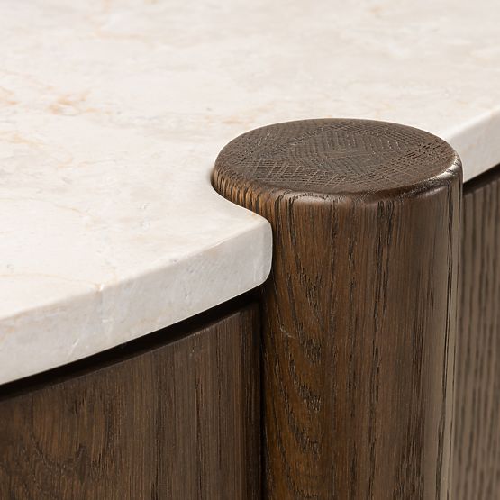 Ötajtós Bruna TV szekrény, mocha tölgy/krém márvány, lekerekített