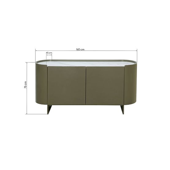 Ovális Nari komód, zöld/szürke, spiek, fényes