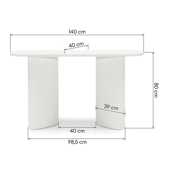Pauline íróasztal/konzol 140 cm, fehér, lamellákkal