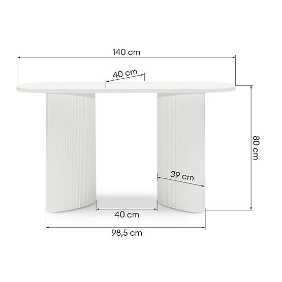 Pauline íróasztal/konzol 140 cm, fehér, lamellákkal