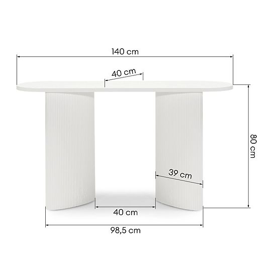 Pauline íróasztal/konzol 140 cm, fehér, lamellákkal