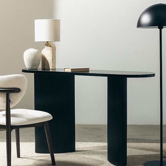 Pauline íróasztal/konzol 140 cm, fekete, lamellás