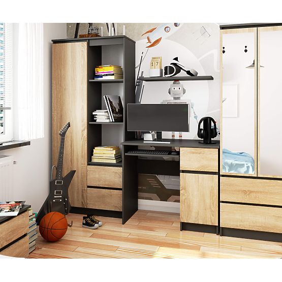 PIKSEL PK SZÜRKE / SONOMA TÖLGY SZÁMÍTÓGÉPASZTAL - JOBBOS