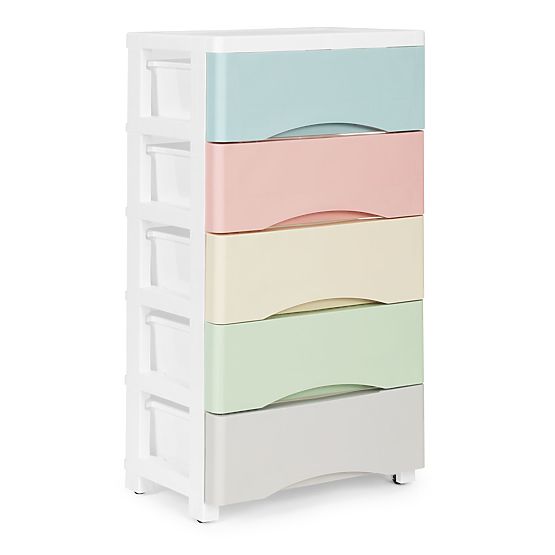 Polc 5 kihúzható fiókkal, kerekes lábakkal, színes fiókokkal ModernHome