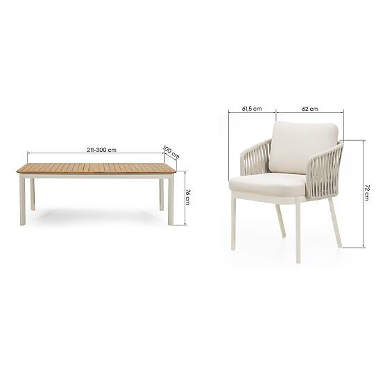 Porticato kerti szett, 211-300 cm-es kihúzható asztal + 4 szék, akácfa FSC, teak megjelenés