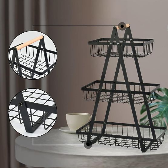 PULOS 3 szintes fekete gyümölcskosár