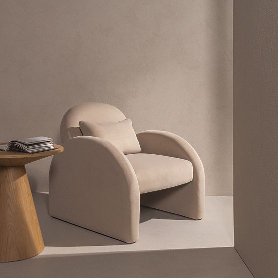 Rainbow világos bézs, bársonyos, lekerekített relaxációs fotel