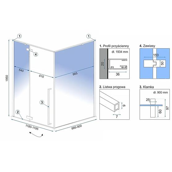 Rea Fargo 120x90 Zuhanykabin Arany