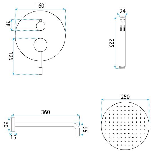 Rea Lungo Diamond Króm Beépített Zuhanykészlet + BOX