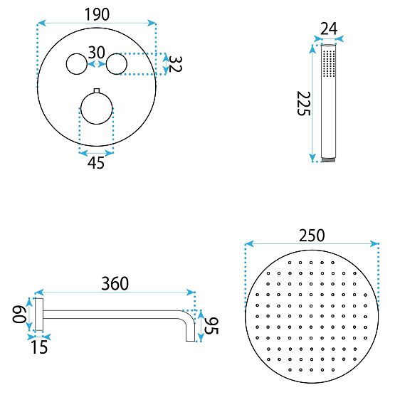 Rea Lungo Diamond Króm Beépített Zuhanykészlet Termosztáttal + BOX