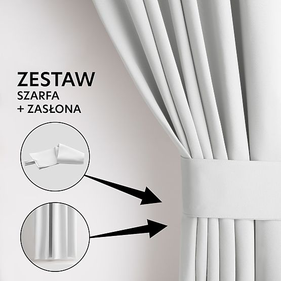 RESTILO BLACKOUT függöny fehér szín, rögzítő sáv, klasszikus stílus, ezüst karikák, anyag bl