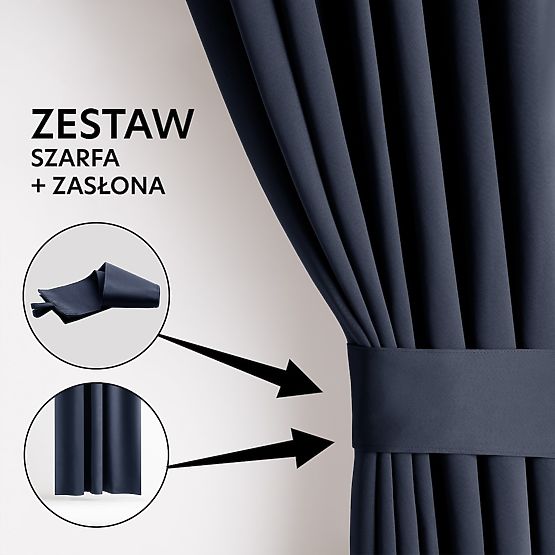 RESTILO BLACKOUT függöny indigó szín, klasszikus stílus, ezüst karikák, anyag bla