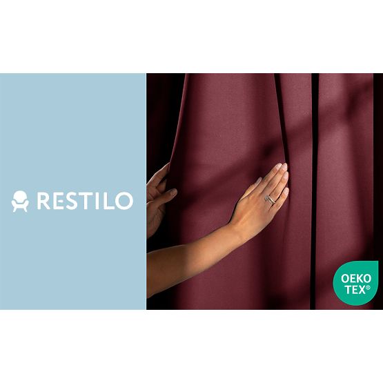 RESTILO BLACKOUT függöny piros szín, rögzítő szalag, klasszikus stílus, ezüst karikák, anyag b