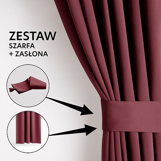 RESTILO BLACKOUT függöny piros szín, rögzítő szalag, klasszikus stílus, ezüst karikák, anyag b