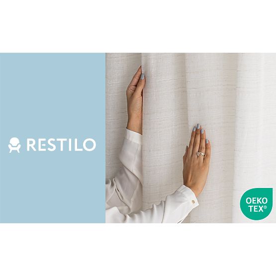 RESTILO DRIMAR függöny bézs színű, modern stílusú, szalag, anyaga len, mikroszálas, 140x250