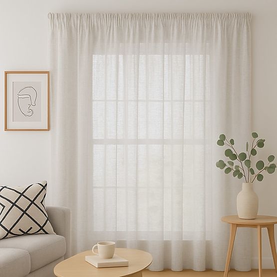 RESTILO DRIMAR függöny bézs színű, modern stílusú, szalag, anyaga len, mikroszálas, 140x250