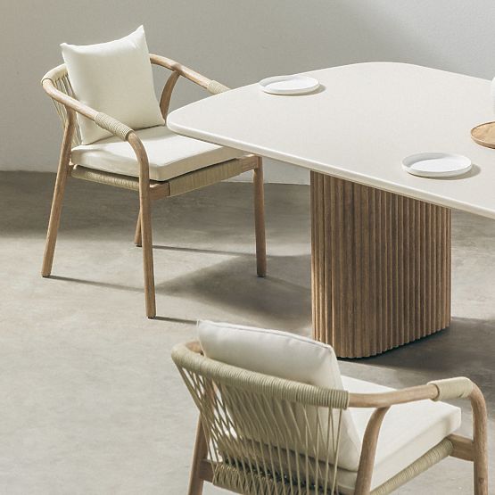 Rovigo kerti szék fonott kötéllel, világos akácfa/világos bézs, lekerekített