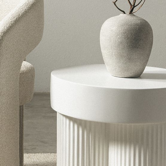 Salerno dohányzóasztal 45 cm, kerek, fehér, barázdált