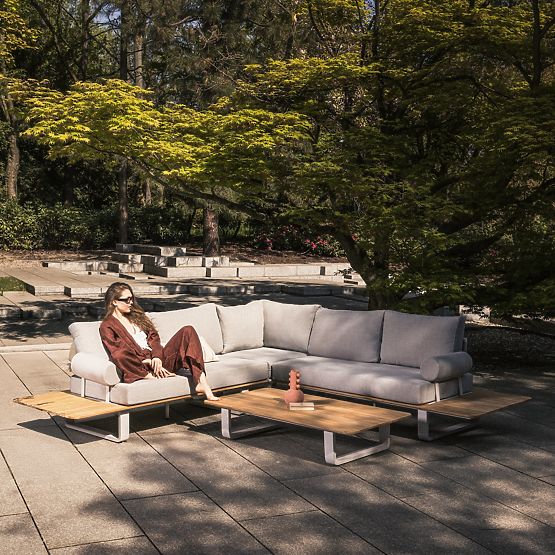 San Piero kerti sarok ülőgarnitúra asztallal, teak FSC fa, szürke/természetes