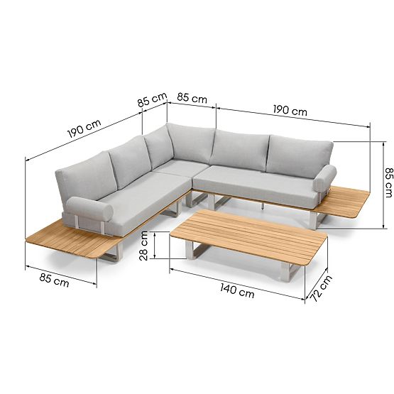 San Piero kerti sarok ülőgarnitúra asztallal, teak FSC fa, szürke/természetes