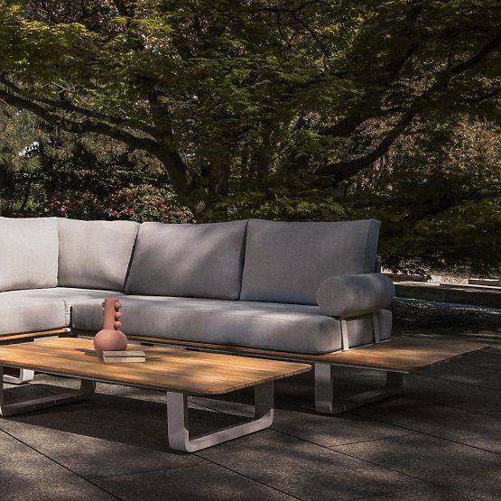 San Piero kerti sarok ülőgarnitúra asztallal, teak FSC fa, szürke/természetes