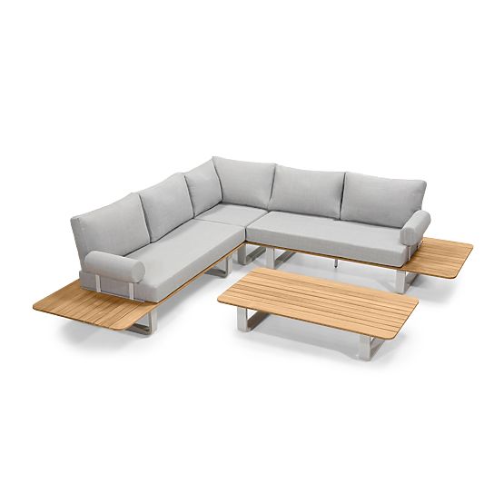 San Piero kerti sarok ülőgarnitúra asztallal, teak FSC fa, szürke/természetes