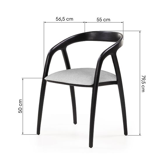 Sande lekerekített fa szék, fekete/világos bézs, tíkfa