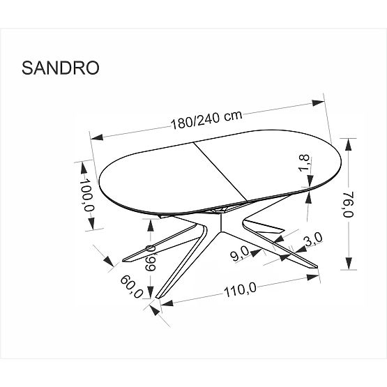 SANDRO kinyitható asztal, fekete (2p=1db)
