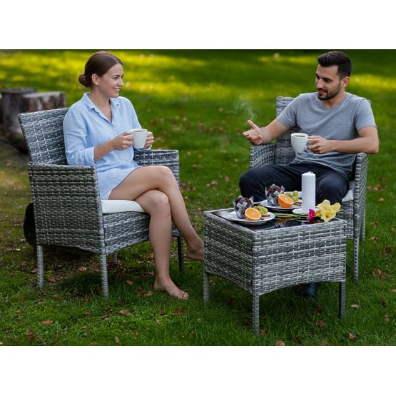 SANO erkély bútor szett (2 x fotel + asztal) szürke technorattan