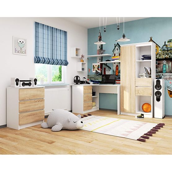 SAROK ÍRÓASZTAL B16 124 cm BAL 3 FIÓK PK FEHÉR / SONOMA