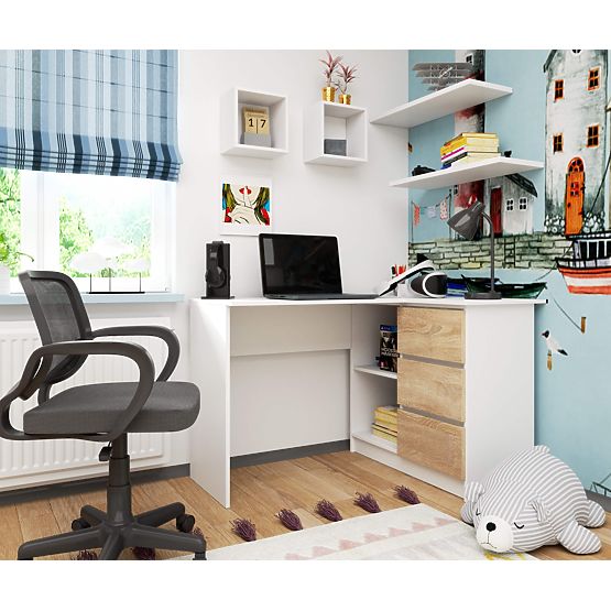 SAROKASZTAL B16 124 cm JOBB 3 FIÓK PK FEHÉR / SONOMA