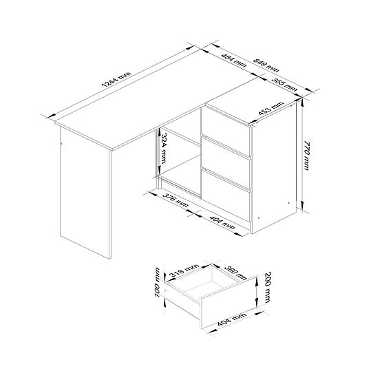 SAROKASZTAL B16 CLP JOBB PK FEHÉR / SZÜRKE