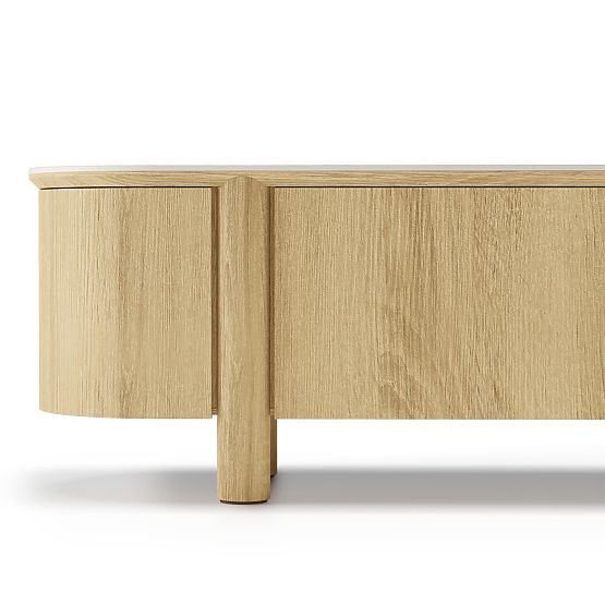 Segretto négyajtós, lekerekített TV-szekrény, természetes tölgy, travertin