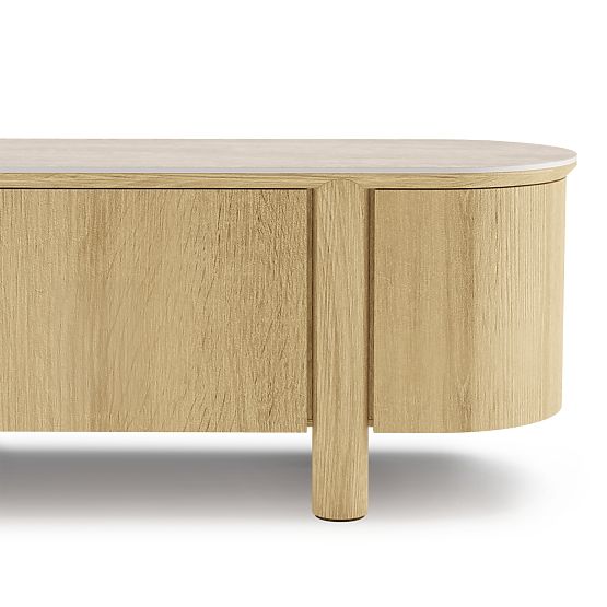 Segretto négyajtós, lekerekített TV-szekrény, természetes tölgy, travertin