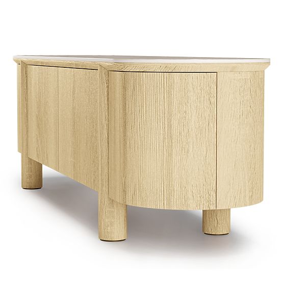 Segretto négyajtós, lekerekített TV-szekrény, természetes tölgy, travertin